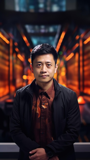 портрет 35-летнего азиатского мужчины в костюме, смотрящего в камеру
