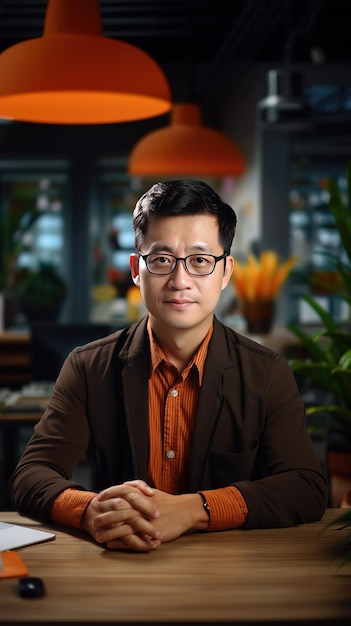 Photo portrait 35 years old asian man wearing a suit looking at the camera