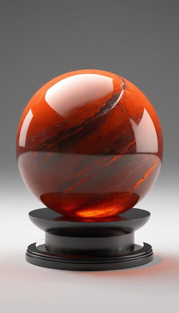 Photo portrait 3d olished orange red and back stone sphere on a white background