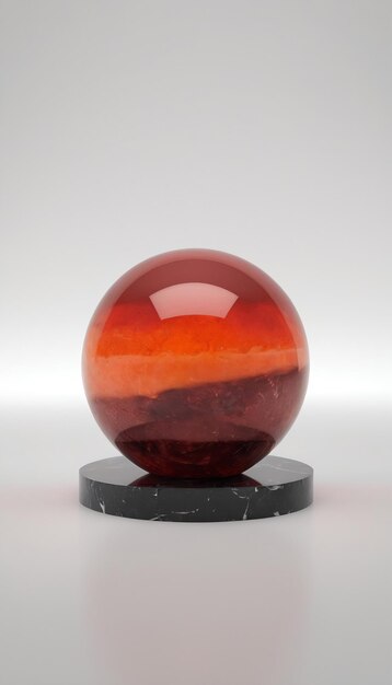 Photo portrait 3d olished orange red and back stone sphere on a white background