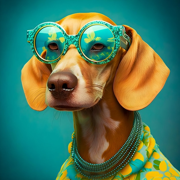 Photo portrait of a 60s fashion dog illustration trendy and funny art