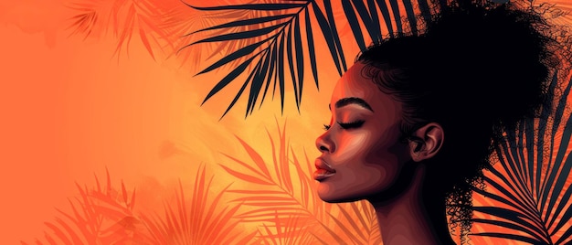 Portrait of an abstract female profile with a large tropical leaf in the background Valentine39s Day International Women39s Day Mother39s Day Modern illustration