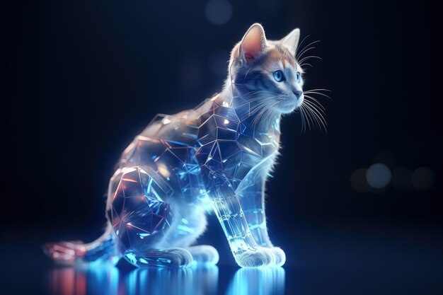 Portrait Abstract technology future cute little cat with cyber neon light effects Generative Ai