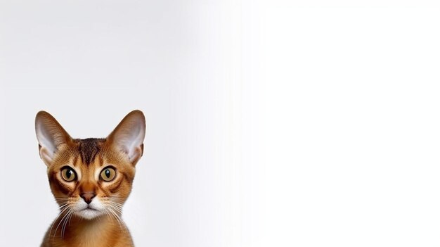 Portrait of Abyssinian cat on white background with copy space