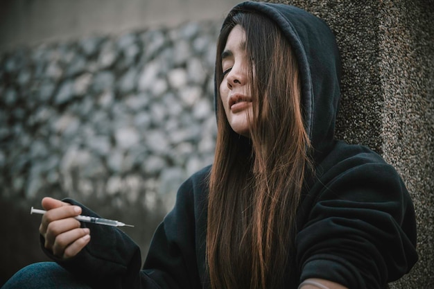 Portrait of addict drug asian woman