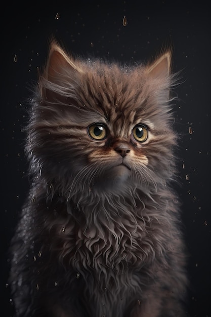 Portrait of an adorable cat on an isolated black background