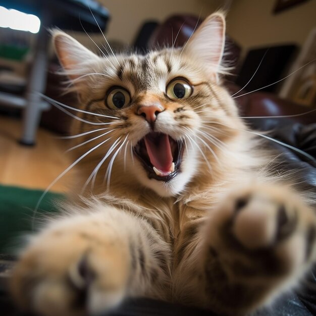 Foto ritratto di un gatto adorabile che si fa un selfie