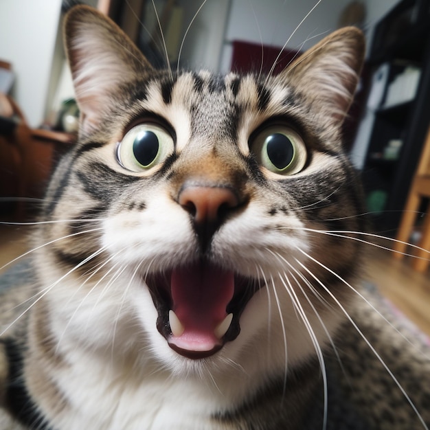 Foto ritratto di un gatto adorabile che si fa un selfie