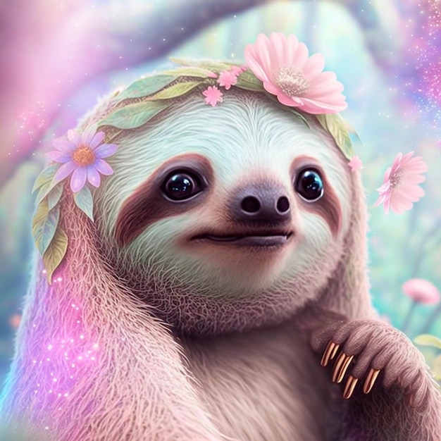 Portrait of adorable and chubby sloth animal Neutral colors