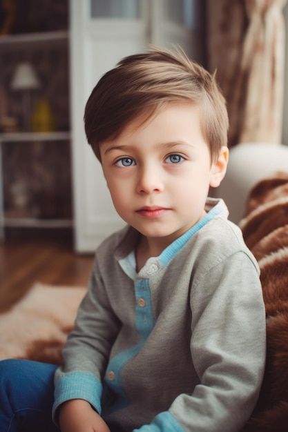 Photo portrait of an adorable little boy at home