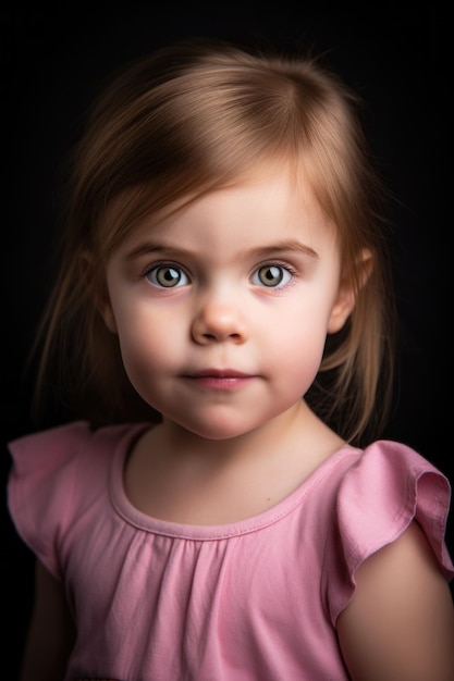 분홍색 을 입은 사랑스러운 어린 소녀의 초상화
