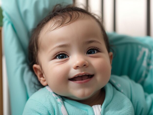 Foto ritratto di adorabile neonato nella culla