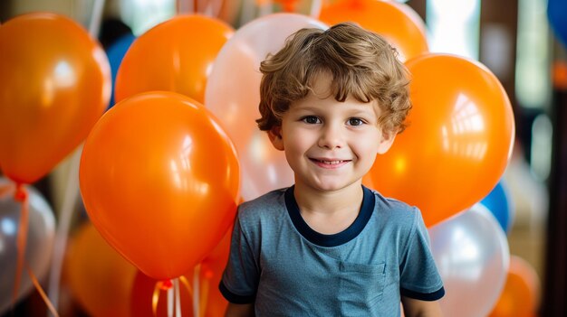 誕生日のパーティーを祝っている可愛い若い男の子の肖像画