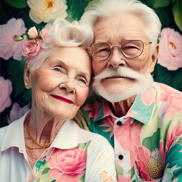 Создан портрет взрослой и зрелой супружеской пары в пожилом возрасте, любящей и обнимающей Ай.