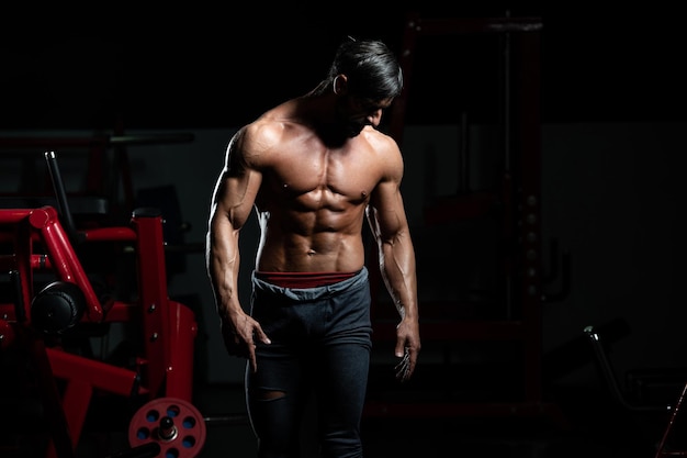 Portrait Of A Adult Physically Fit Man Showing His Well Trained Body - Muscular Athletic Bodybuilder Fitness Model Posing After Exercises