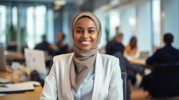 Portrait of an african american business woman happy woman posing in a boardroom