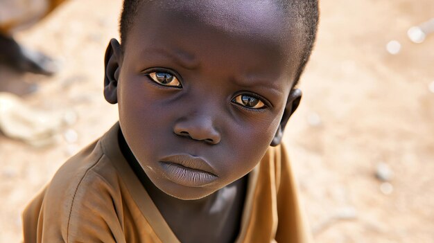 Portrait of an african american child from above sad facial expression copy space horizontal format