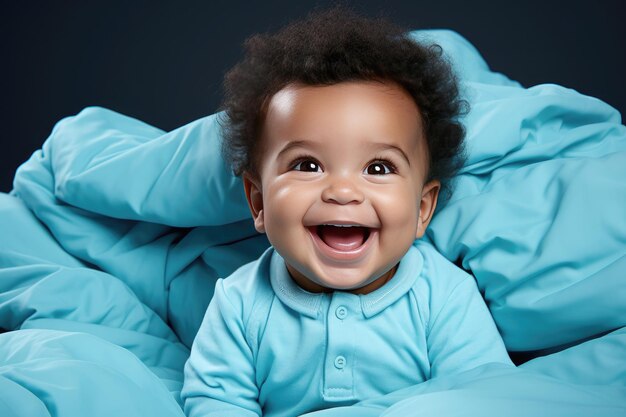 Photo portrait of an african american kid on a bed