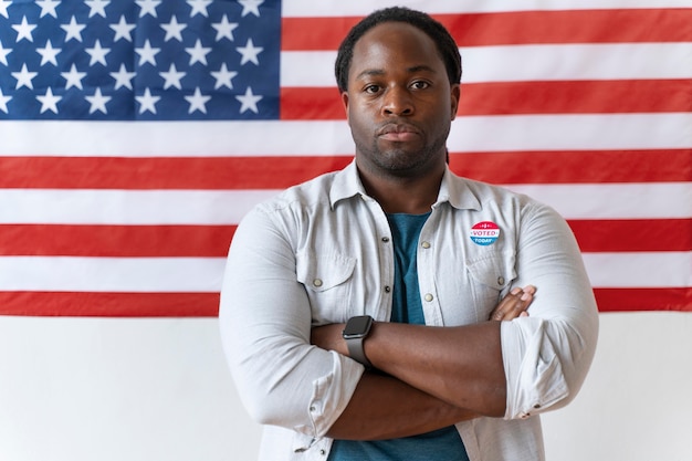 Photo portrait of african american man on voter registration day