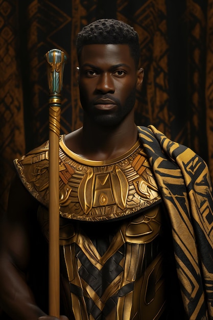 Portrait of an African American man with a sword in his hands