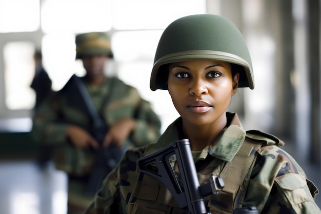 Ritratto di donna militare afroamericana ai generato