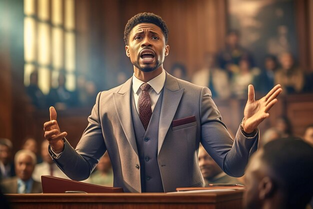 Portrait of an African American speaking in court