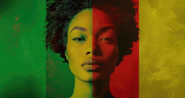 BHM 컬러를 입은 아프리카계 미국인 여성의 초상화