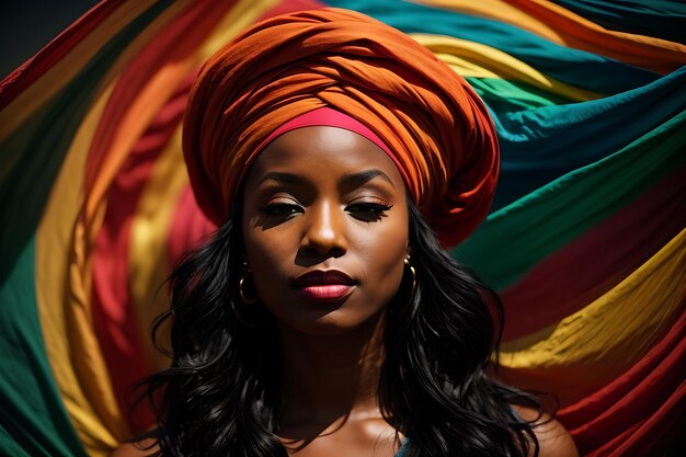 Portrait of an African American woman in a turban Design for Black History Month