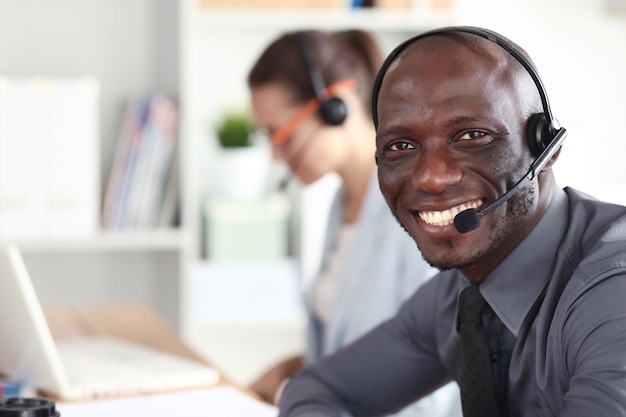 Portrait of an African American young business man with headset