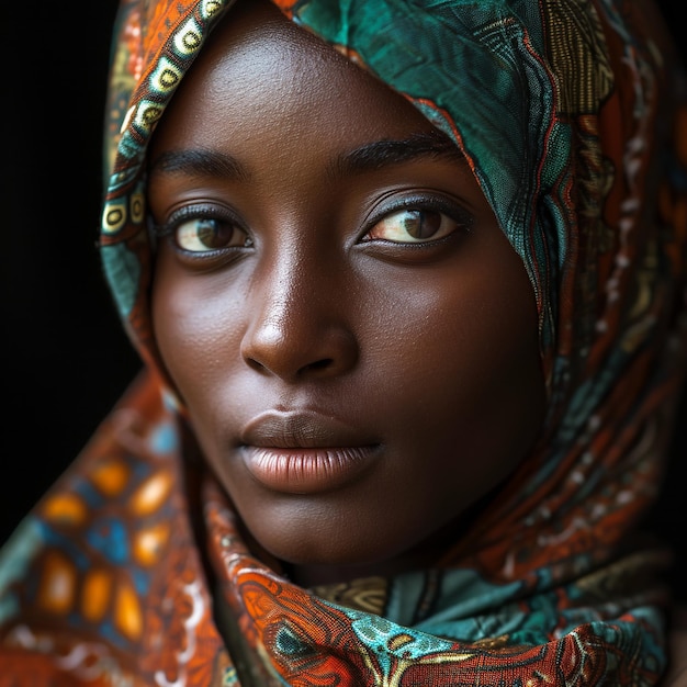 Portrait of african black beautiful woman with beautiful natural shaman