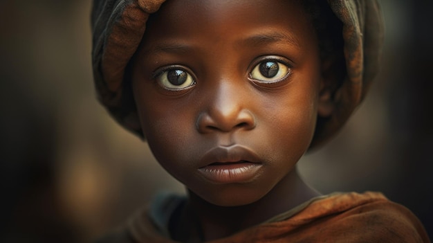 Portrait of an African black child looking at the camera AI generated