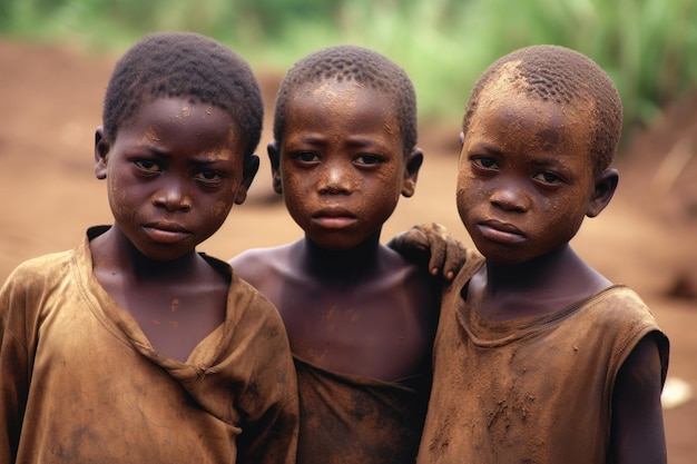 Portrait of african boy outdoors Generative AI