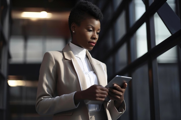 Portrait of african business woman using tablet