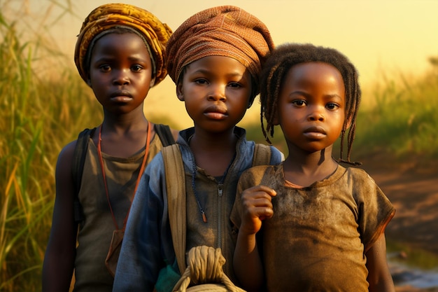 portrait of african children carrying water Generated AI