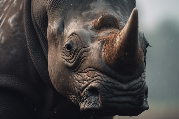 Photo portrait of an african white rhinoceros or rhino or ceratotherium simum also know as square lipped r