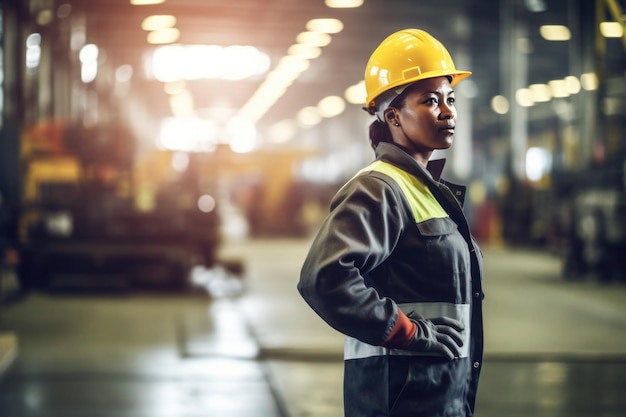 Portrait of african woman factory worker ai generated