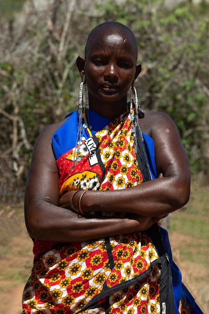 Portrait of an African woman in traditional dress from the Maasai tribe Kenya