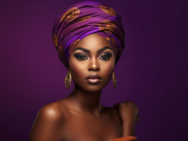 Portrait of African woman with purple traditional shawl