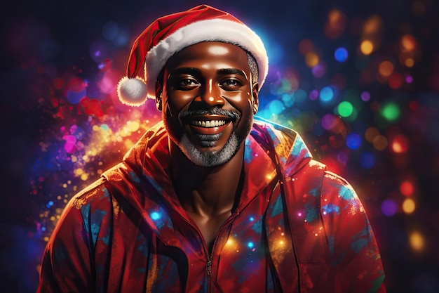 Portrait of afro american man in christmas hat on background