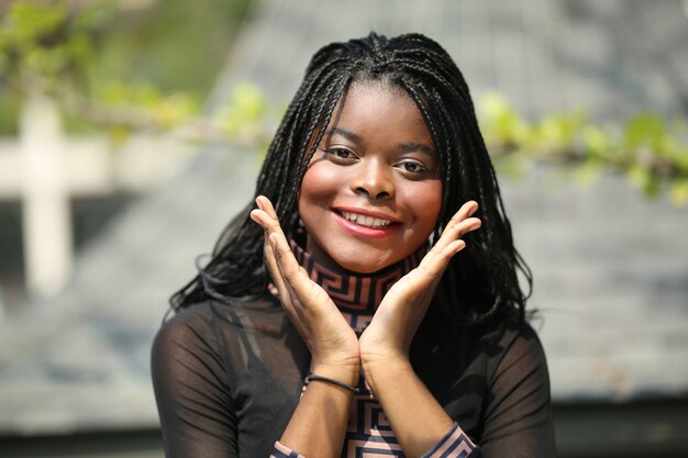 Portrait of afro American women posing at outdoor.