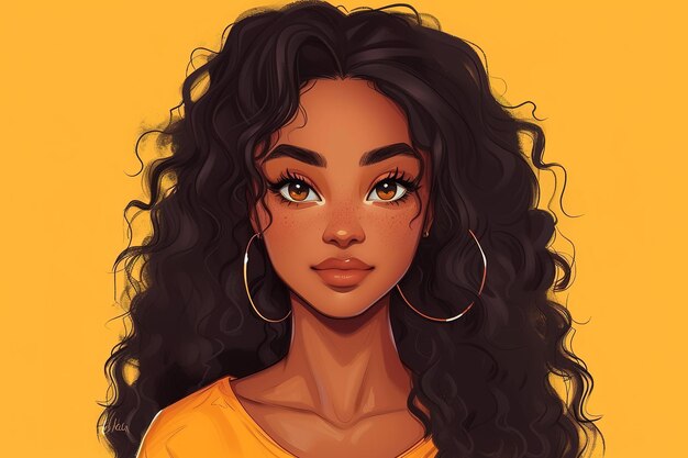 Portrait of afro young girl illustration style