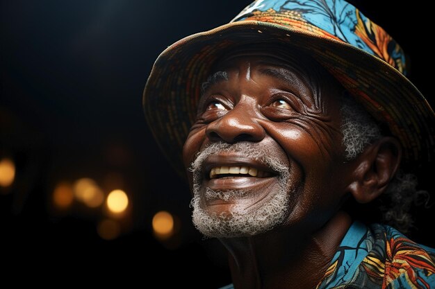 portrait of aged black skin man laughing