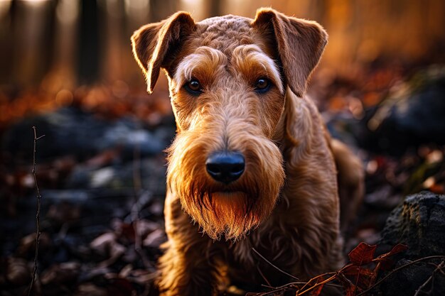 Portrait of Airedale Terrier close up photo Ai generative art