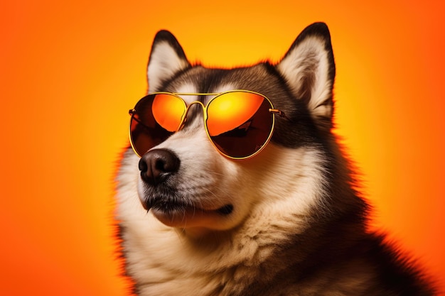 Portrait Alaskan Malamute Dog With Sunglasses Orange Background Advantages Of Alaskan Malamute Cute