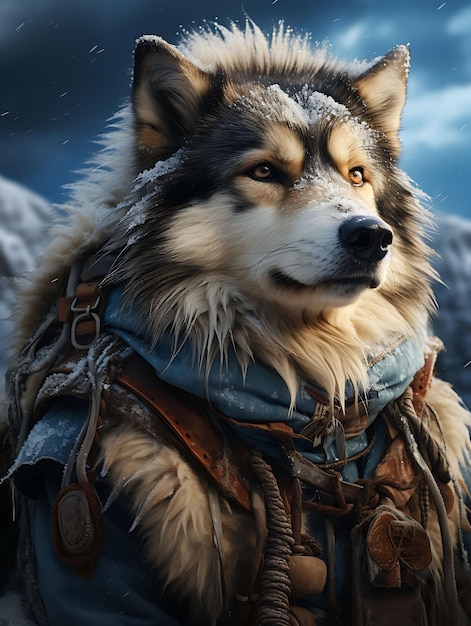 Portrait of Alaskan Malamute Pirate Sledder Sled Harness Fur Trimmed Par Animal Arts Collections