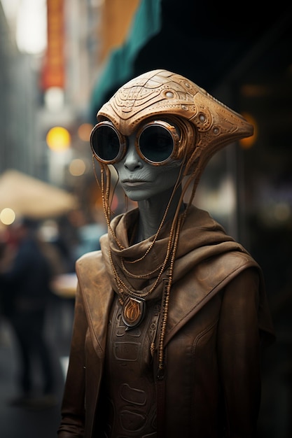 portrait of an alien in the city