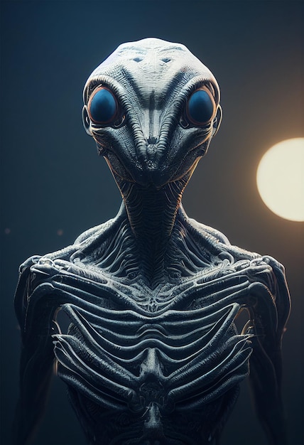 Portrait of an alien on dark background 3d illustration