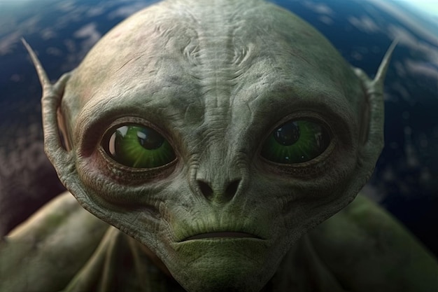 Портрет инопланетянина-инопланетянина на темной планете Земля фоновая иллюстрация генеративный ай