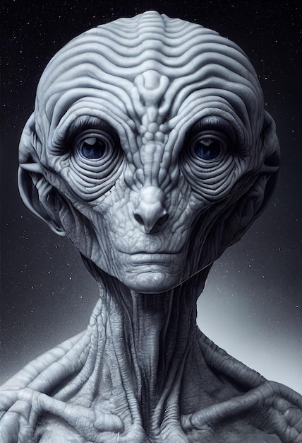 Portrait of an alien, science fiction of extraterrestrial\
invasion, visit of the greys, conspiracy