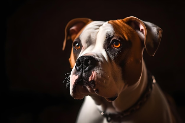 Portrait of American Bulldog on dark background